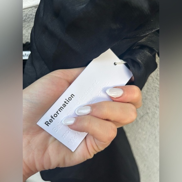 NEW Reformation Alber Satin Off The Shoulder Ruffle Mini Dress Black NWT - Picture 9 of 10